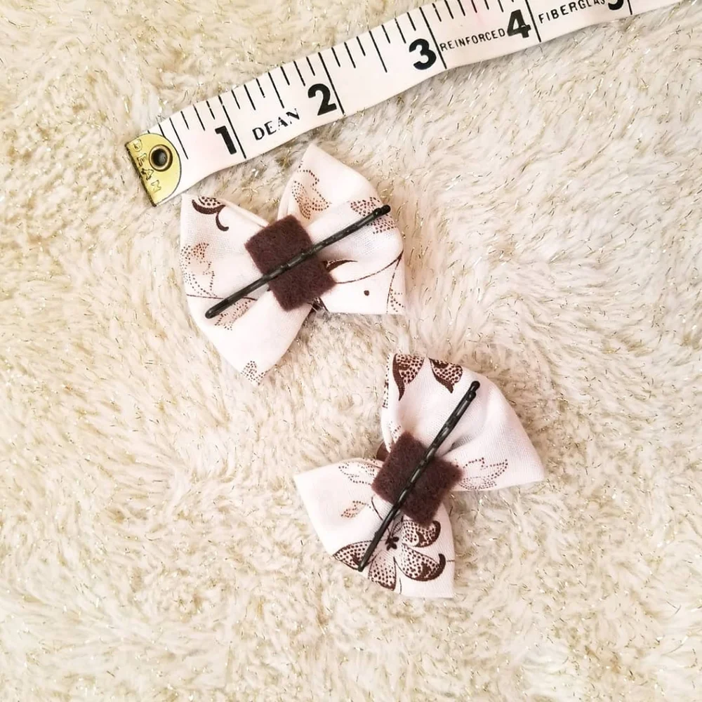 Handmade Girls Gorilla Mini Hair Bow Set Bobby Pin Brown Floral Bows